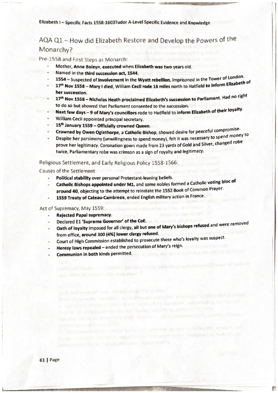 Elizabeth I-Specific Facts 1558-1603Tudor A-Level Specific Evidence and Knowledge
60 Page
Elizabeth I:
1558-1603 Elizabeth 1-Specific Facts 