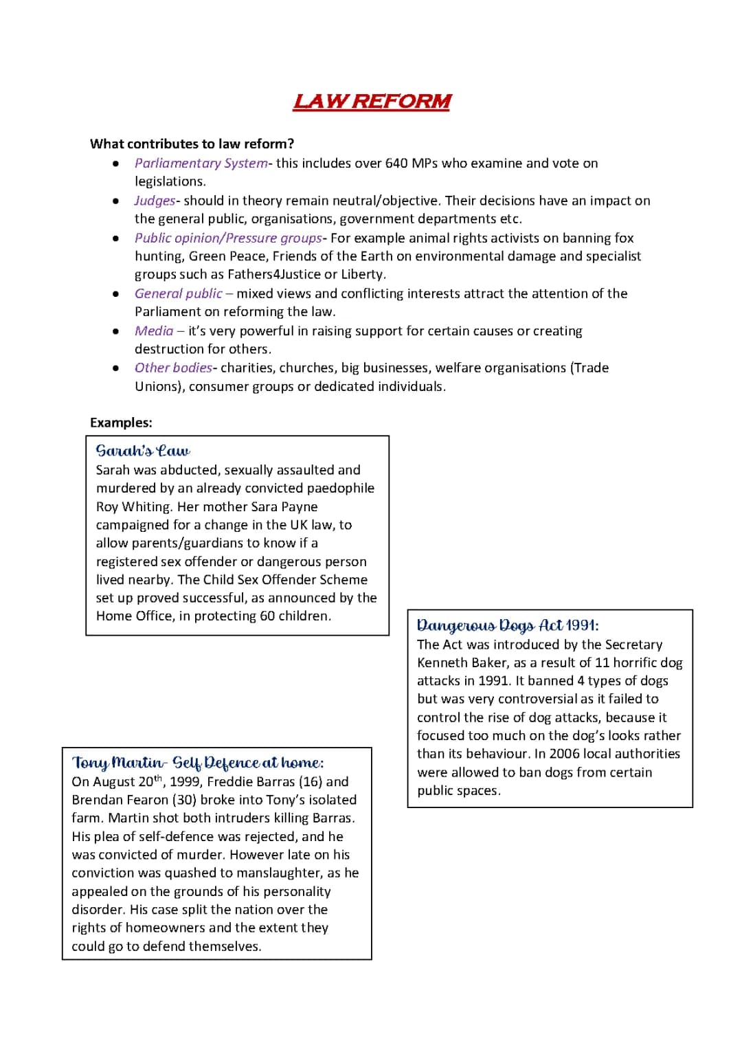 Law Reform and Public Opinion for A-Level Law Exams