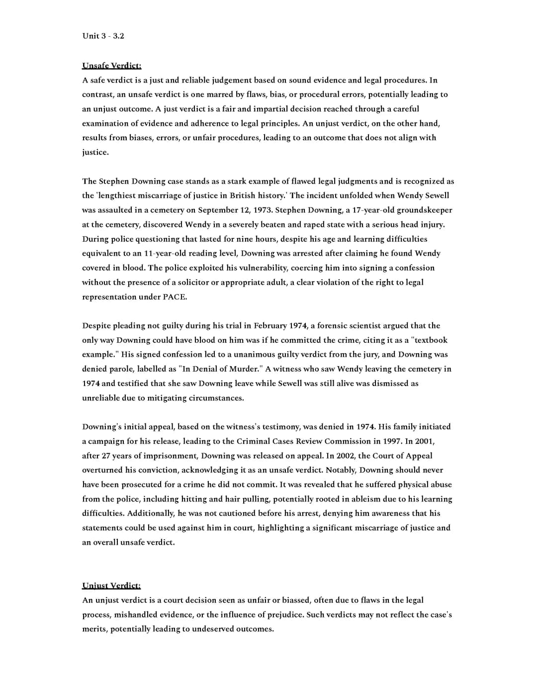 Criminology Unit 3 - AC:3.2 Example
