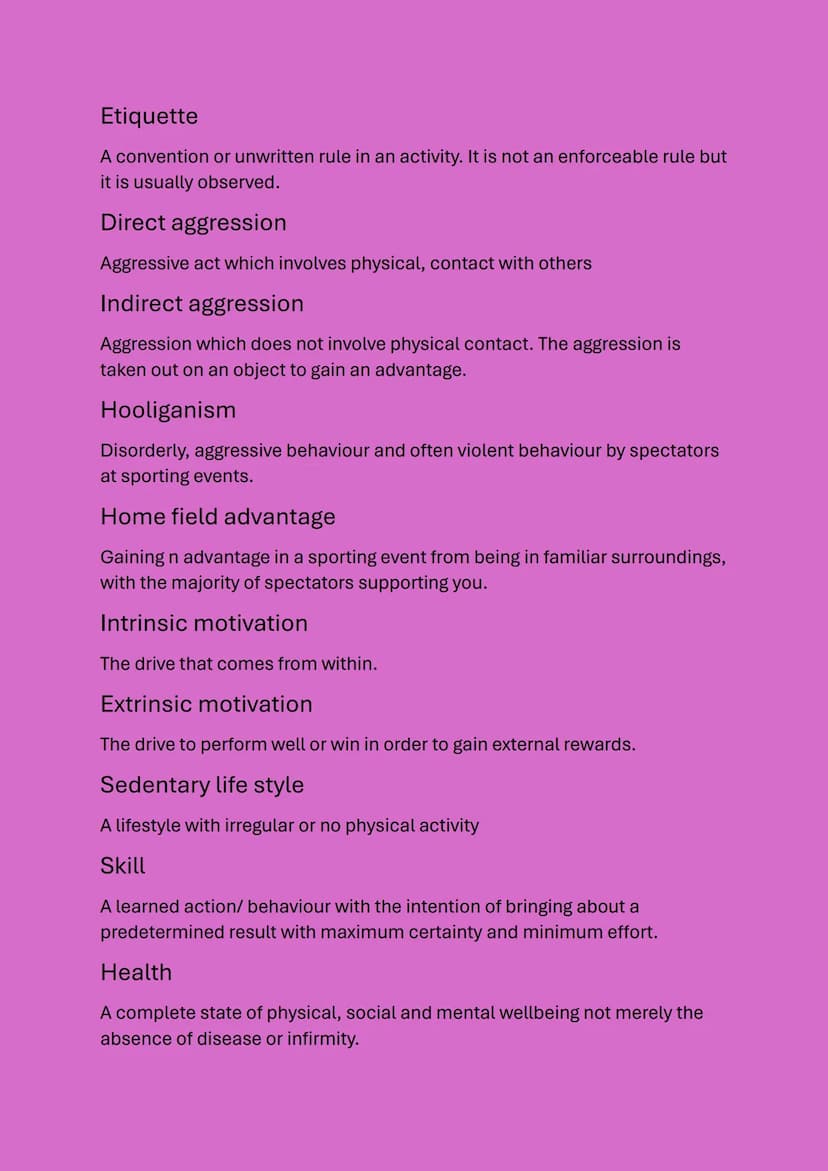 GCSE PE PAPER 2 DEFINITIONS
Arousal
The mental and physical state of readiness/alertness varying from deep
sleep to extreme excitement.
Abil