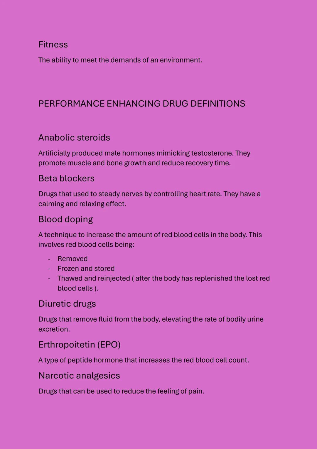 GCSE PE PAPER 2 DEFINITIONS
Arousal
The mental and physical state of readiness/alertness varying from deep
sleep to extreme excitement.
Abil
