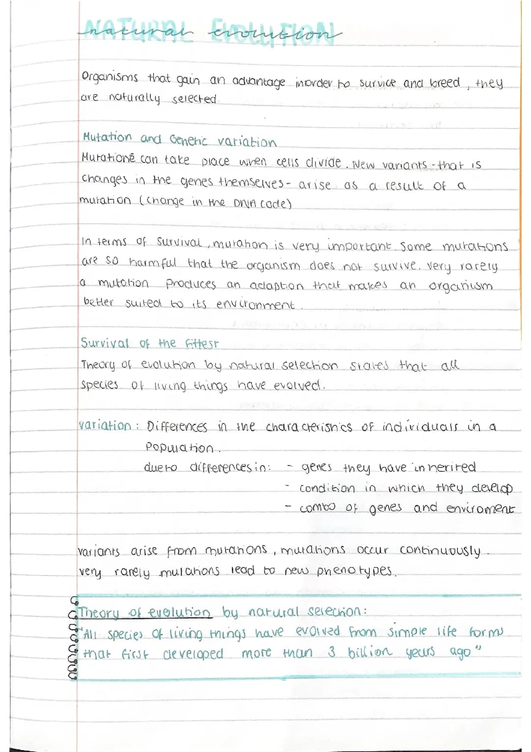Biology paper 2 aqa - natural evolution 