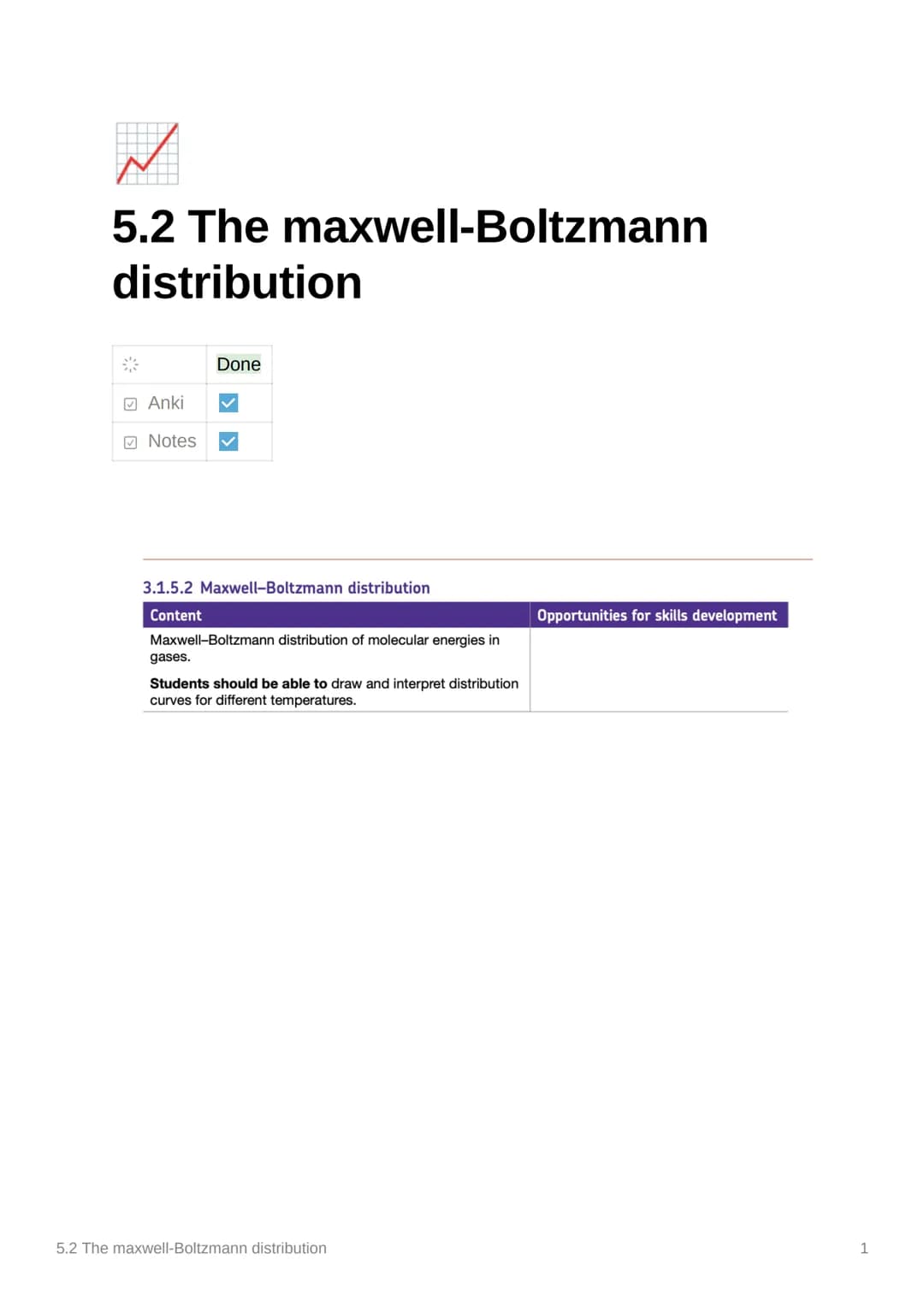 5.2 The maxwell-Boltzmann
distribution
Anki
Notes
Done
3.1.5.2 Maxwell-Boltzmann distribution
Content
Maxwell-Boltzmann distribution of mole