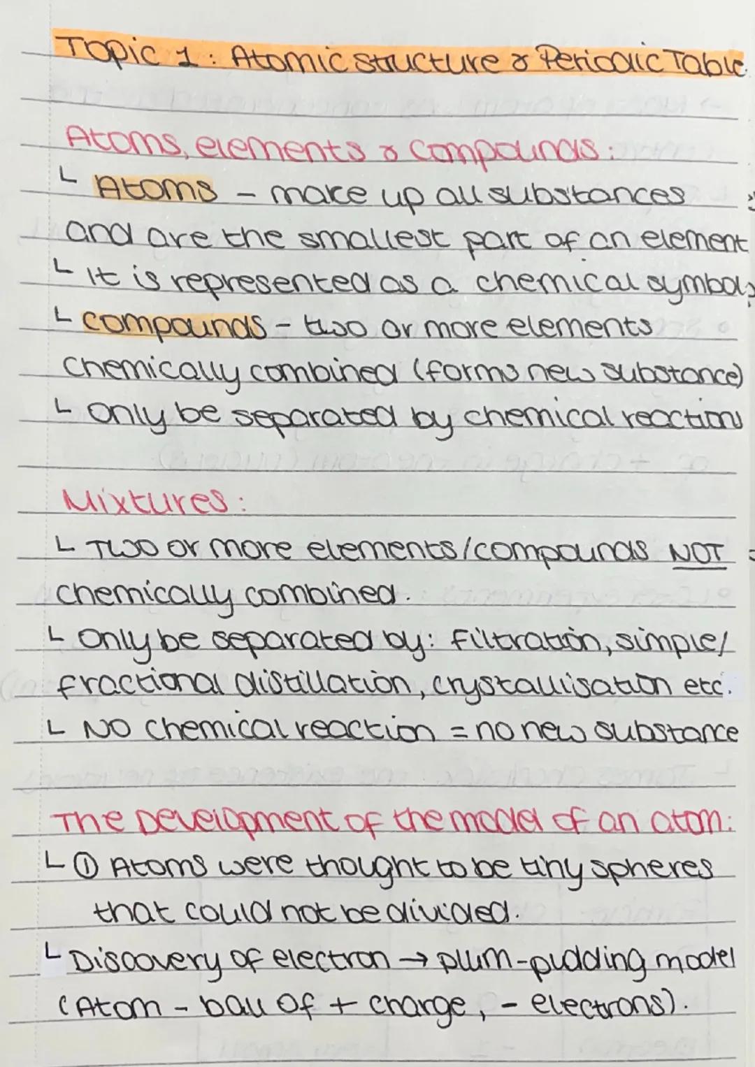 # Topic 1: Atomic structure or Periodic Table

Atoms, elements o compounds:

L Atoms
- make up all substances
and are the smallest part of a