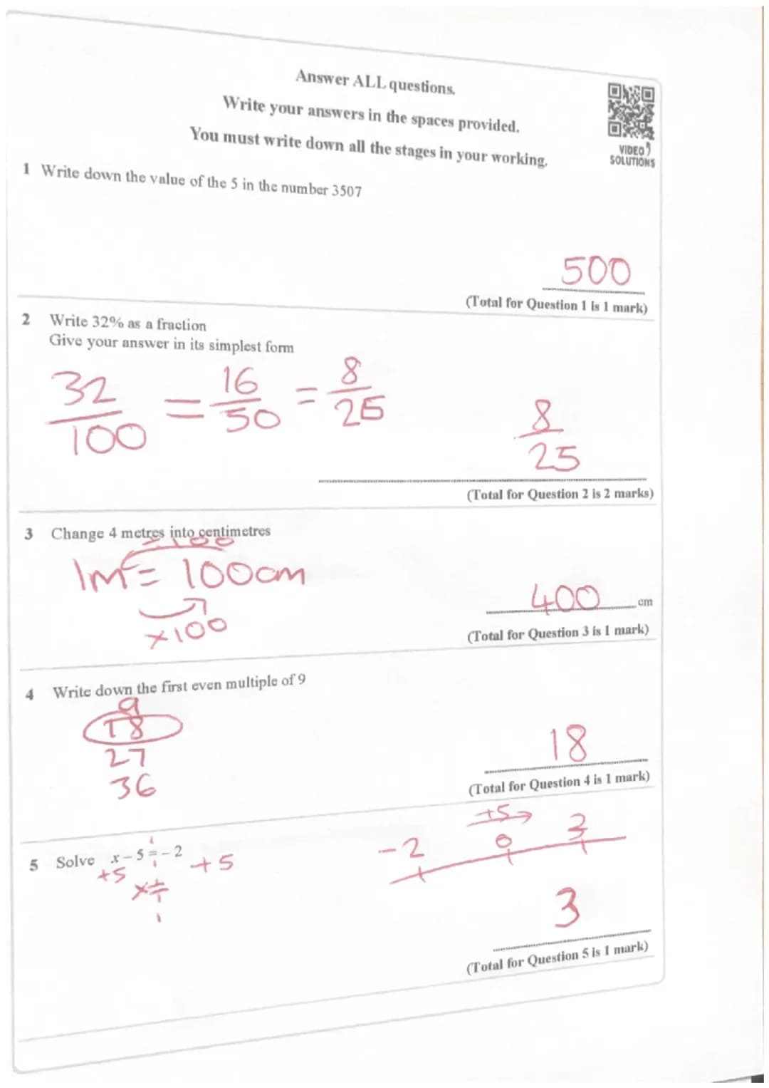 4
Answer ALL questions.
Write your answers in the spaces provided.
You must write down all the stages in your working.
1 Write down the valu