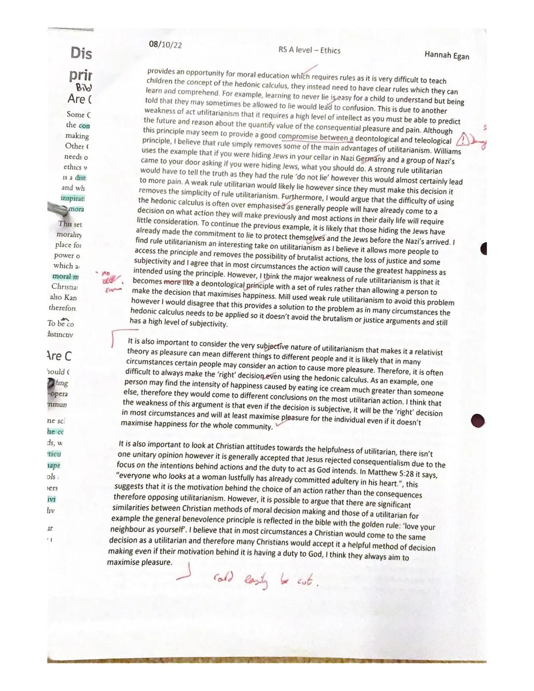 Bit
bug.
Structure
good.
101 the for
Widok
Great structure
08/10/22
RS A level- Ethics
Hannah Egan
To what extent, if at all, is Utilitarian