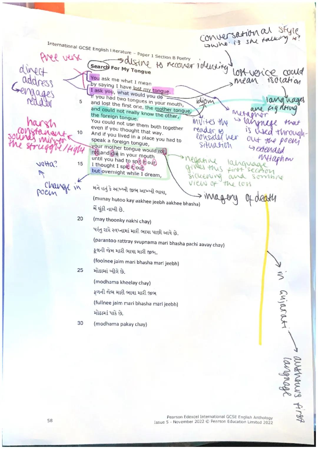 International GCSE English Literature - Paper 1 Section B Poetry
Pree verse
direct
address
Gengages
redder
You ask me what I mean
by saying 