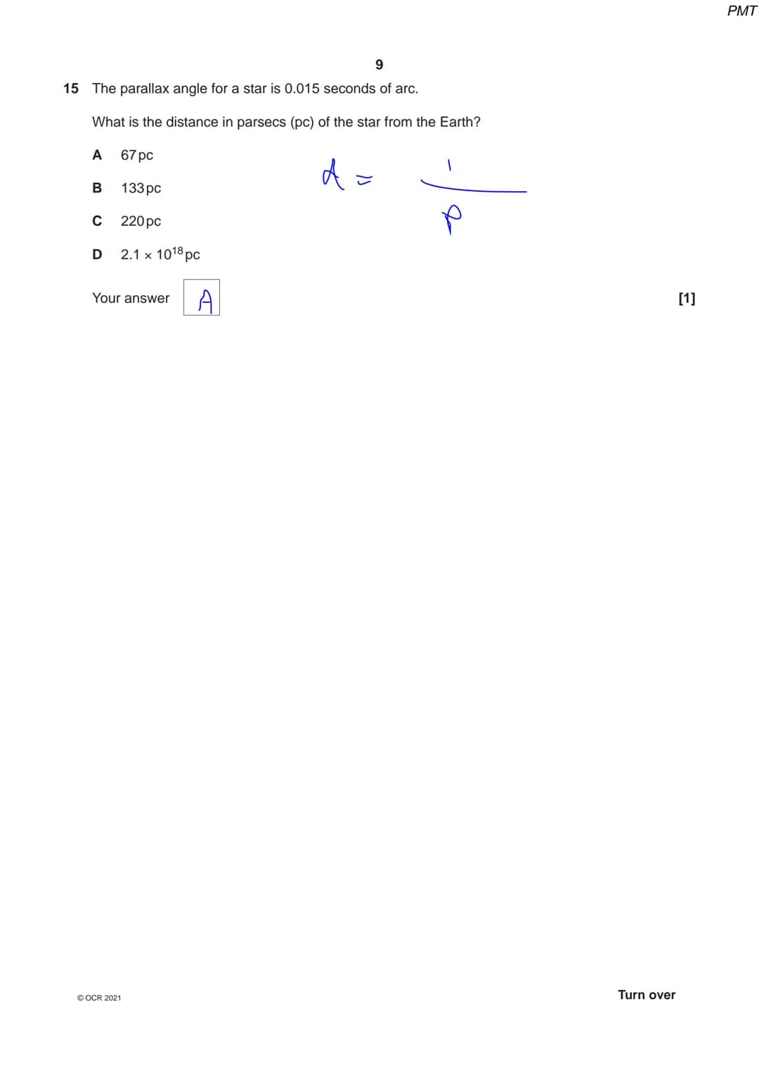 8334267511
OCR
Oxford Cambridge and RSA
Friday 8 October 2021 – Morning
A Level Physics A
H556/01 Modelling physics
Time allowed: 2 hours 15