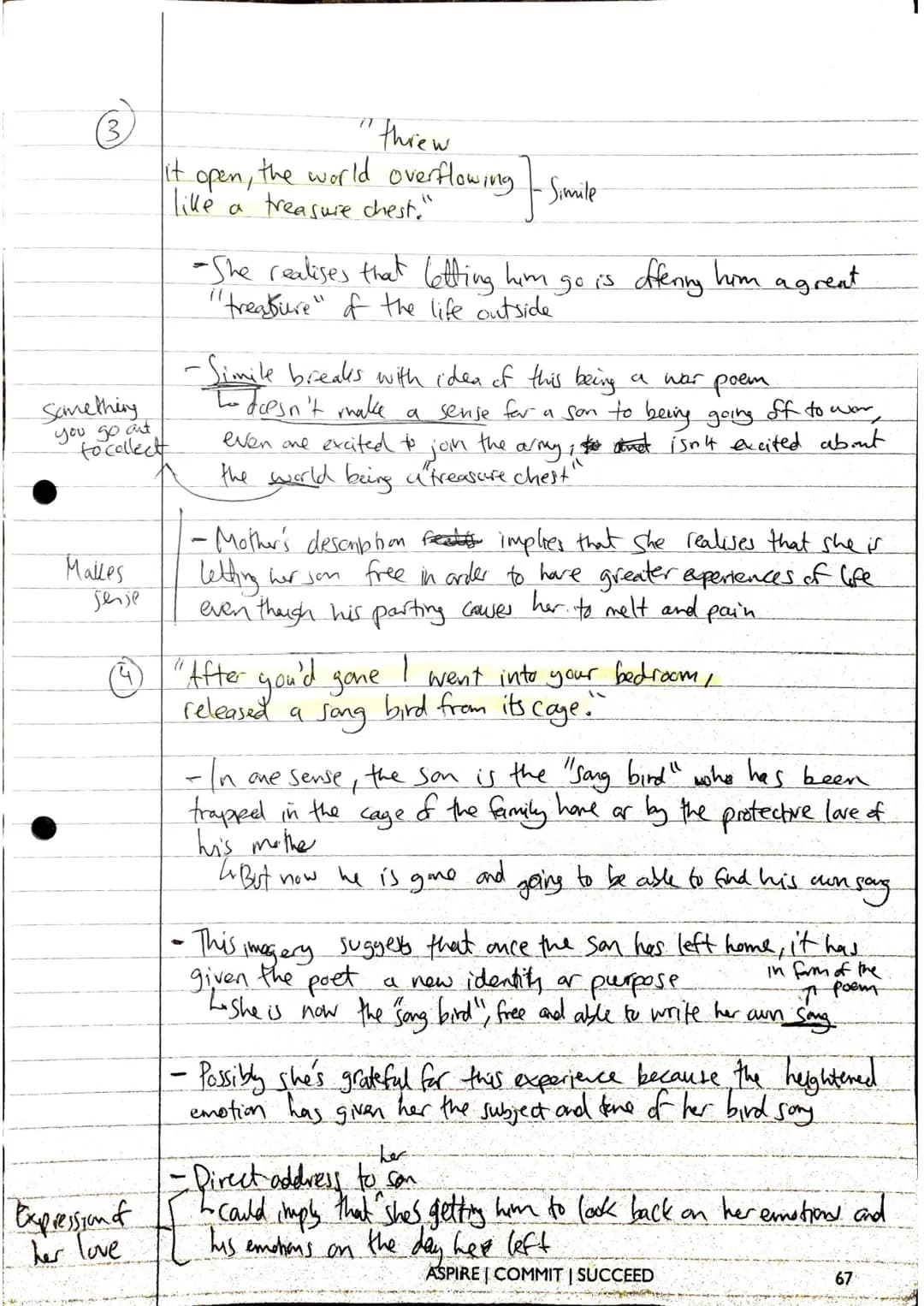 ①
5 Key Quotes - Poppies
Is the son just leaving
home, or going to
"Spasms of paper red, disrupting a blockade of
of yellow bias binding aro