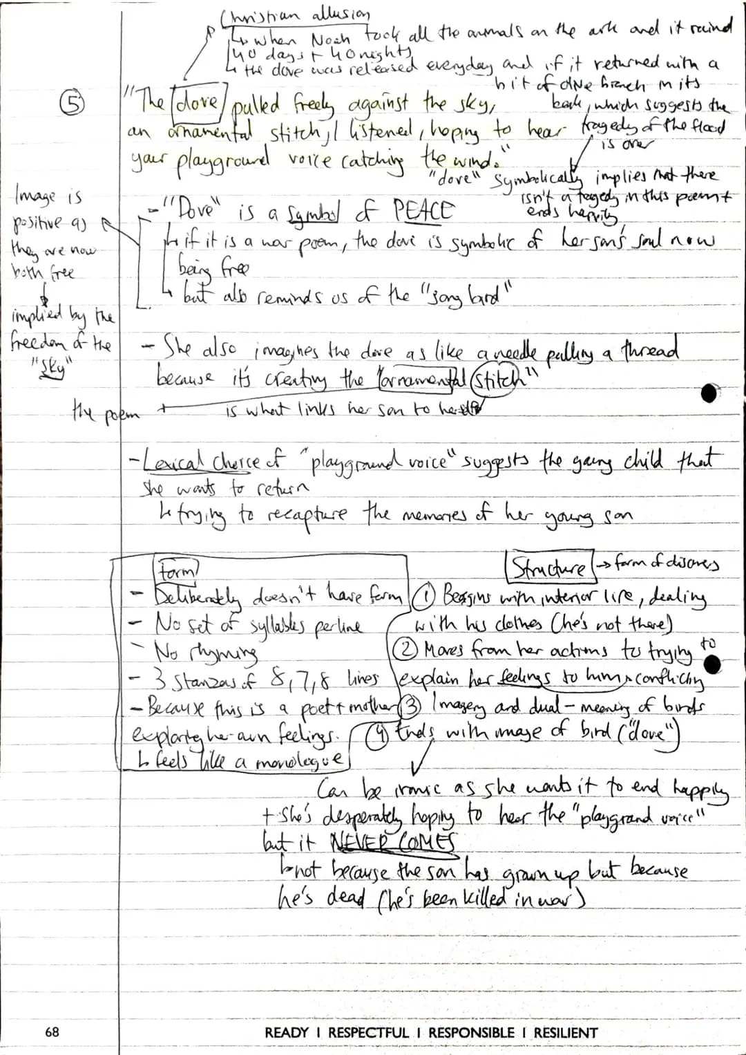 ①
5 Key Quotes - Poppies
Is the son just leaving
home, or going to
"Spasms of paper red, disrupting a blockade of
of yellow bias binding aro