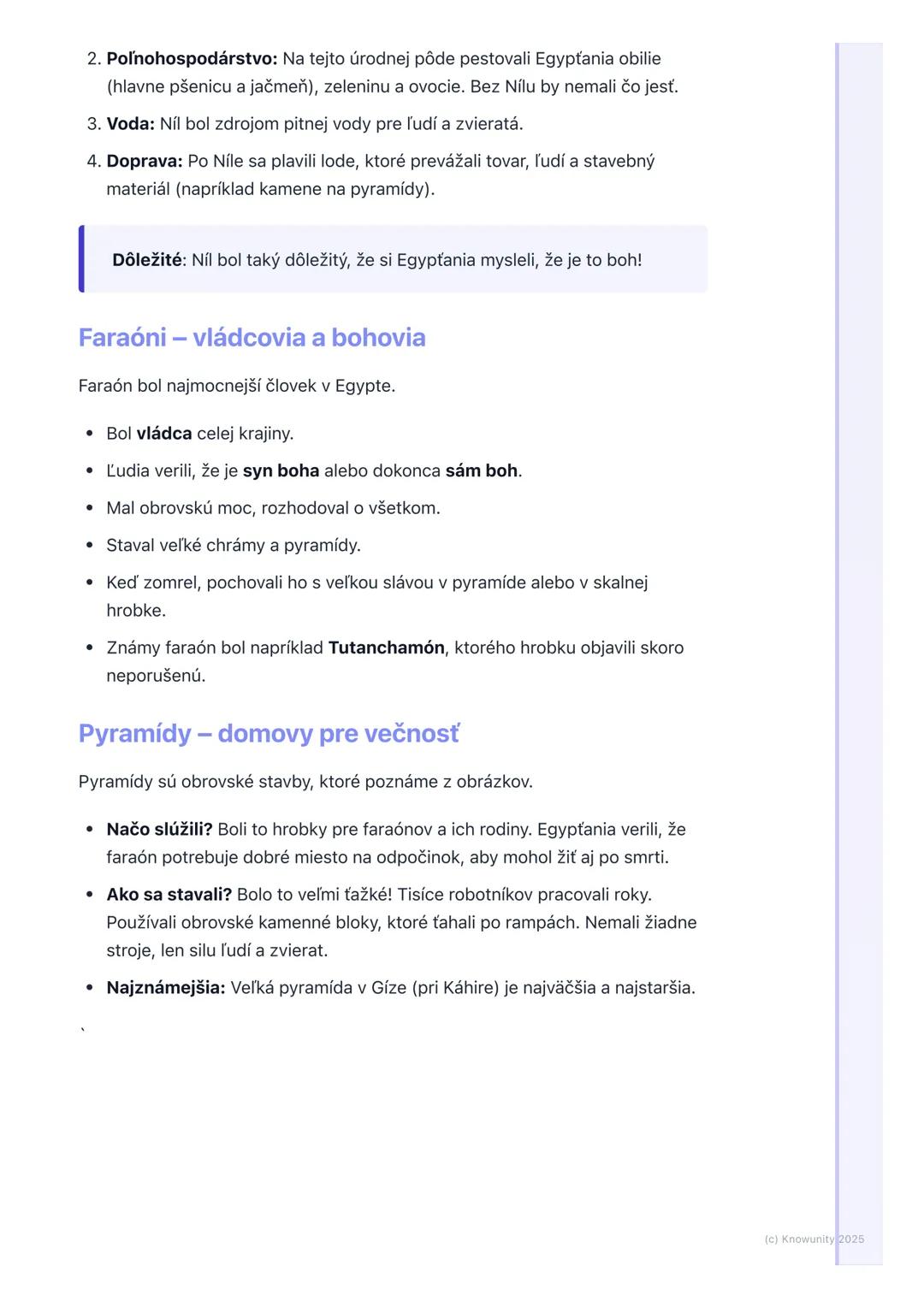 # Staroveký Egypt – dar Nílu

1. Prehľad starovekého Egypta

Staroveký Egypt bol veľmi stará a dôležitá civilizácia. Bol to štát, ktorý vzni