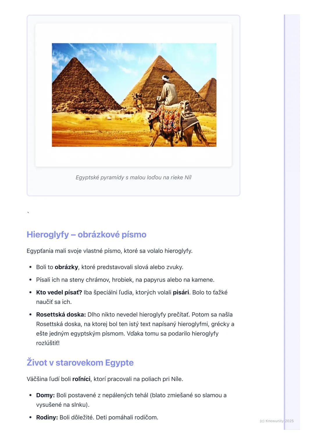 # Staroveký Egypt – dar Nílu

1. Prehľad starovekého Egypta

Staroveký Egypt bol veľmi stará a dôležitá civilizácia. Bol to štát, ktorý vzni