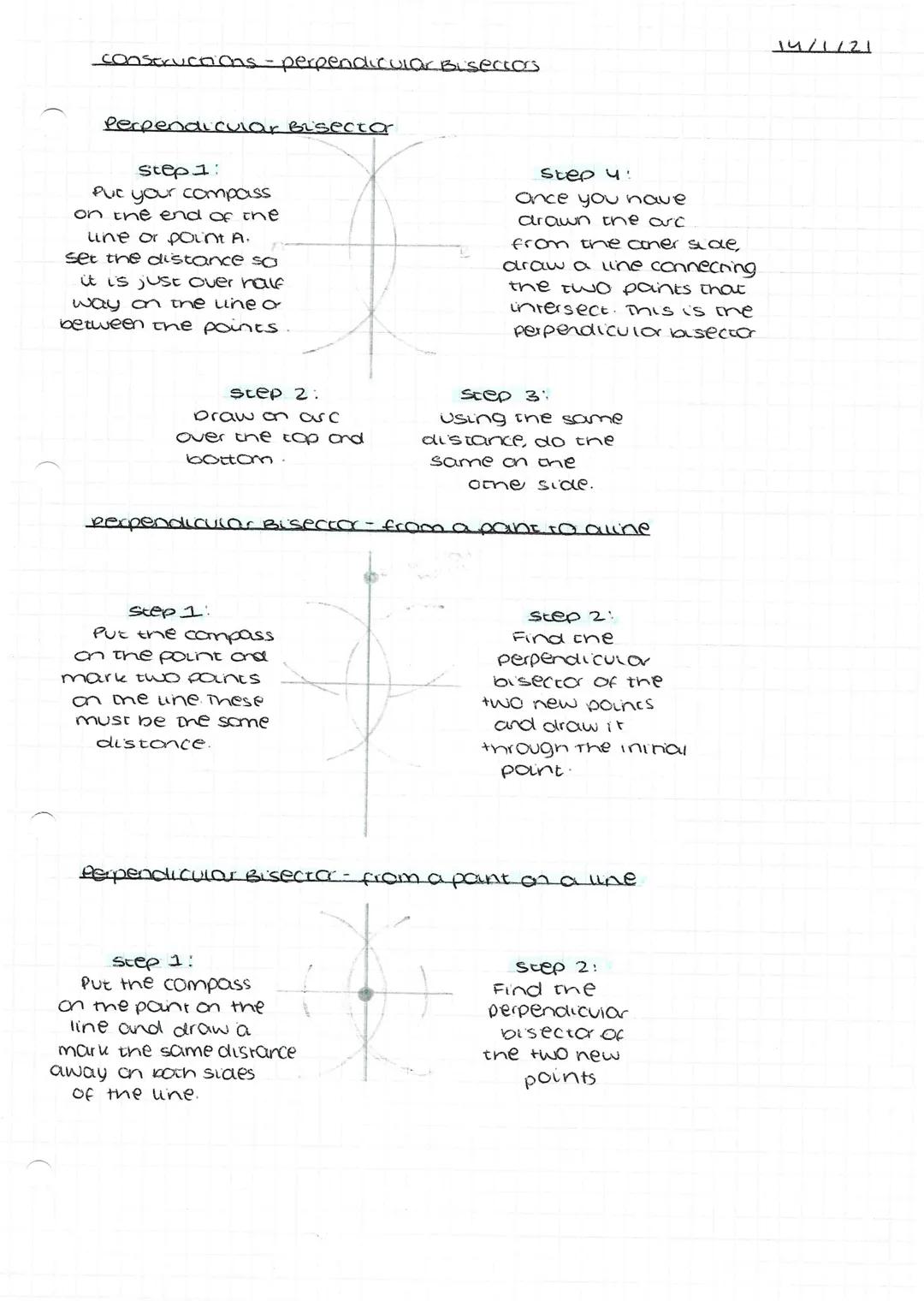 constructions - perpendicular Bisectors
Perpendicular Bisector
Step 1:
Put your compass
on the end of the
line or point A.
set the distance 