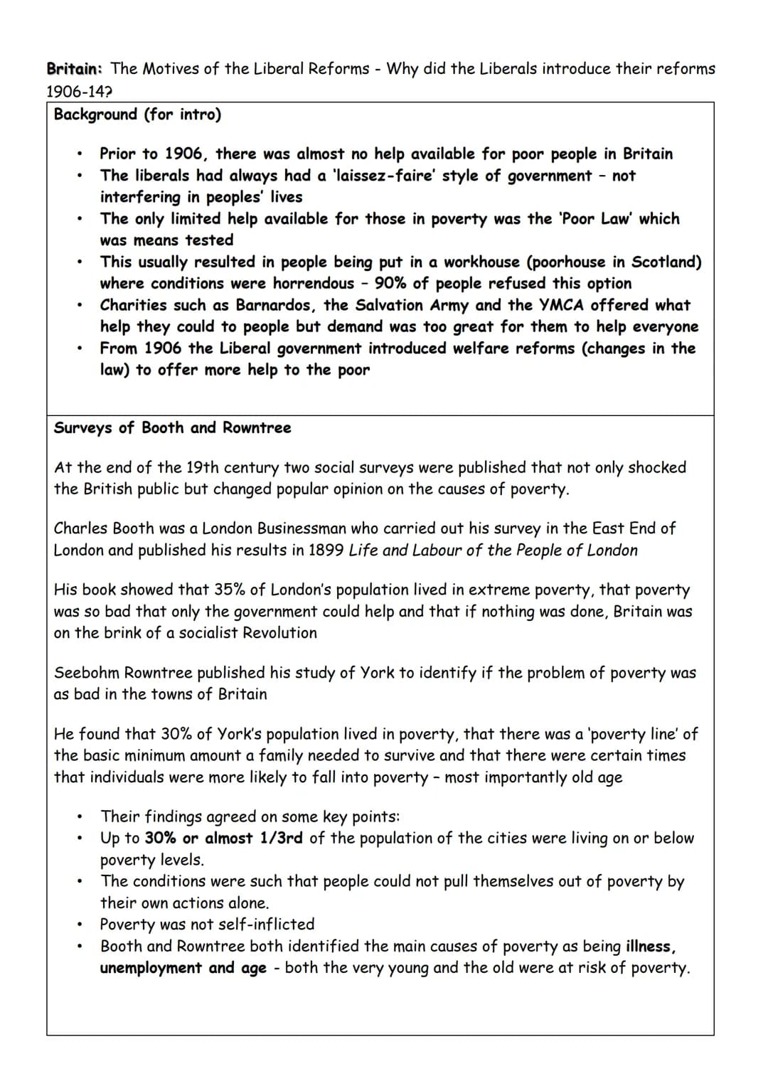 Britain: The Motives of the Liberal Reforms - Why did the Liberals introduce their reforms
1906-14?
Background (for intro)
.
Prior to 1906, 