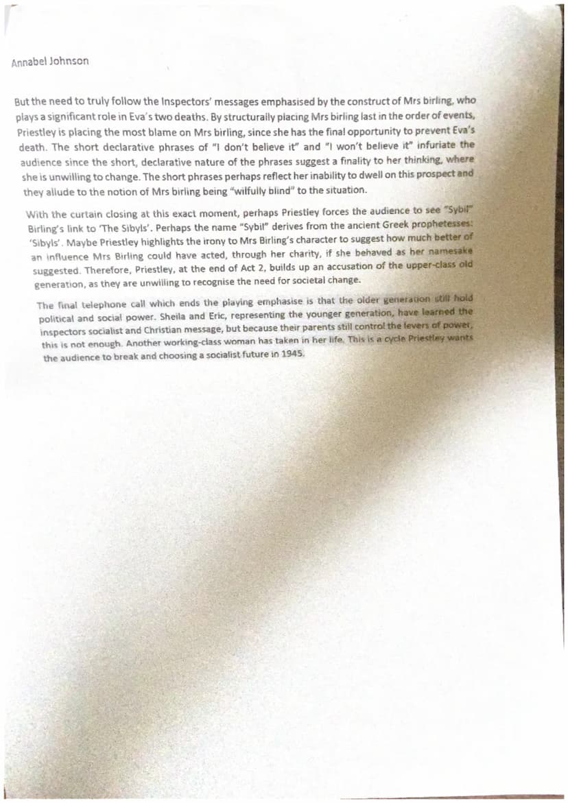 Annabel Johnson
An Inspector Calls Essay
How is the theme of generation gap presented throughout the play?
The theme of generation gap is pr