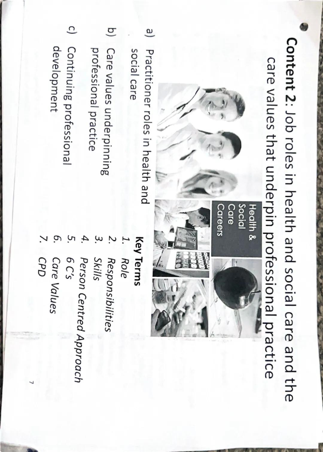 Content 2: Job roles in health and social care and the
care values that underpin professional practice

Health &
Social
Care
Careers

a) Pra
