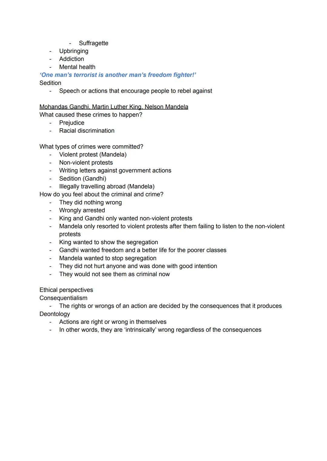 Types of crime
'All criminals are bad people and deserve locking up- and we should throw away the
key'
There are different crimes
There are 