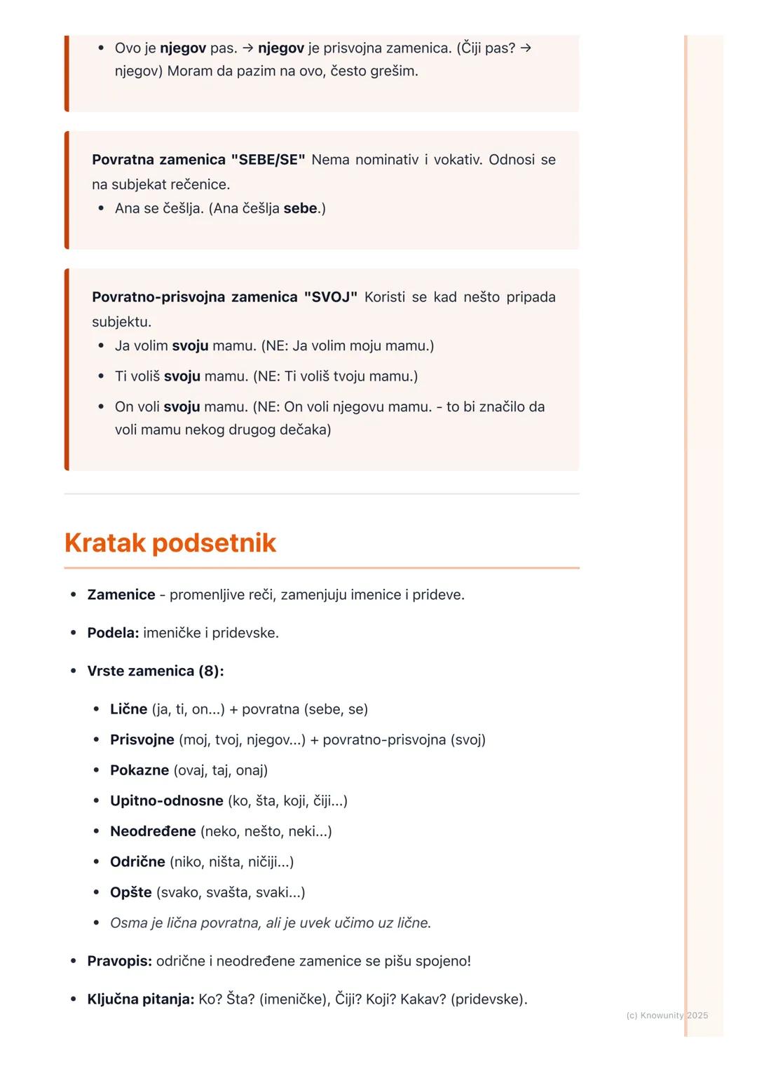 # Zamenice

## Šta su zamenice

Zamenice su promenljive vrste reči. Zovu se tako jer one zamenjuju druge
reči, najčešće imenice, ali i pride