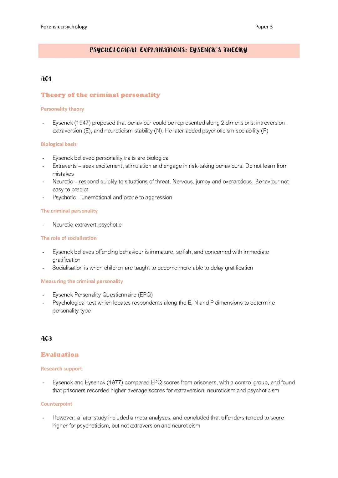 Understanding Eysenck's Theory of Criminal Personality