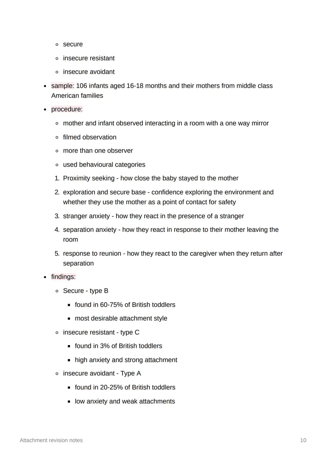 1
Attachment revision notes
Caregiver-infant interactions
• attachment - a close two way emotional bond between two individuals, seeing
the 