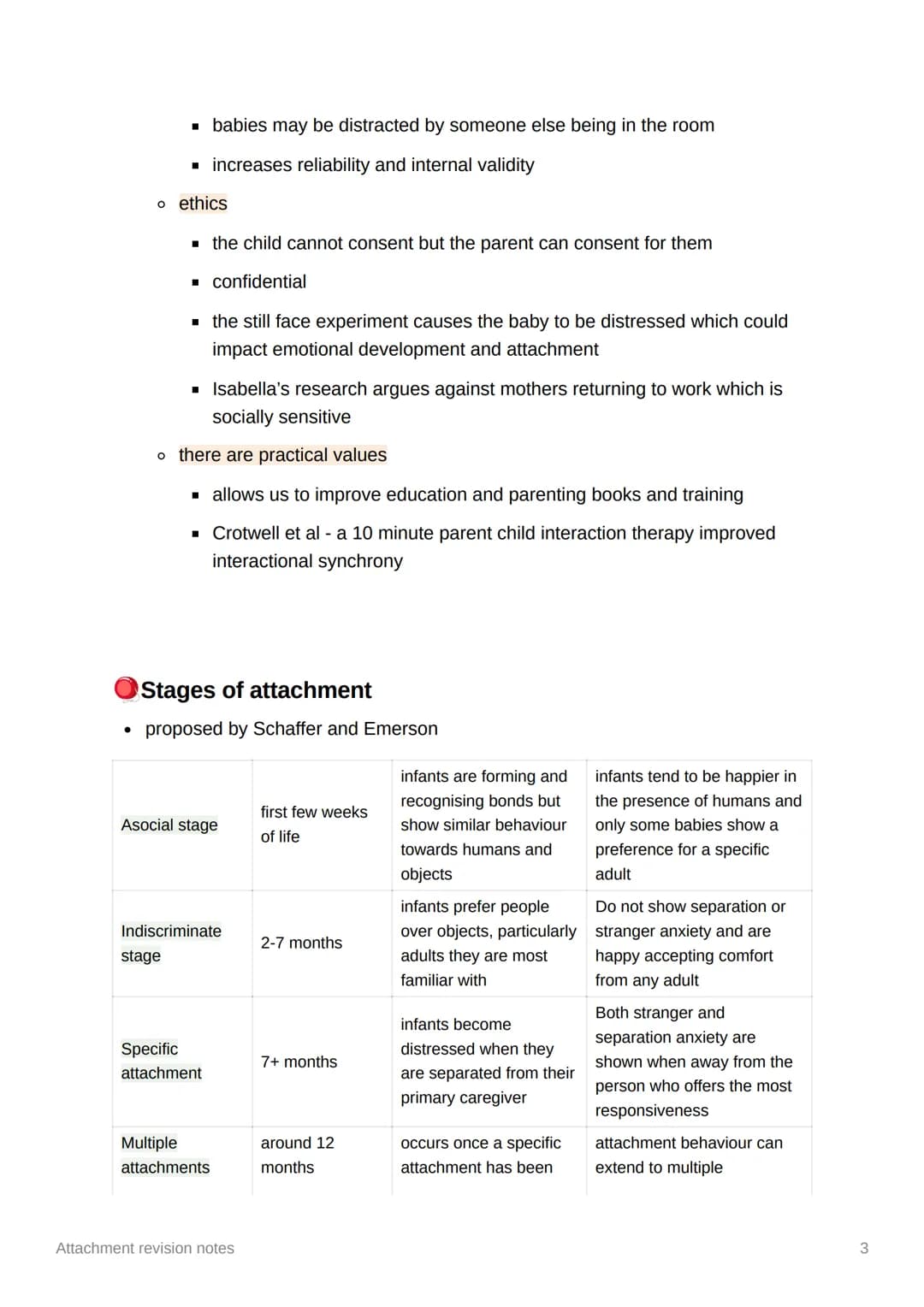 1
Attachment revision notes
Caregiver-infant interactions
• attachment - a close two way emotional bond between two individuals, seeing
the 