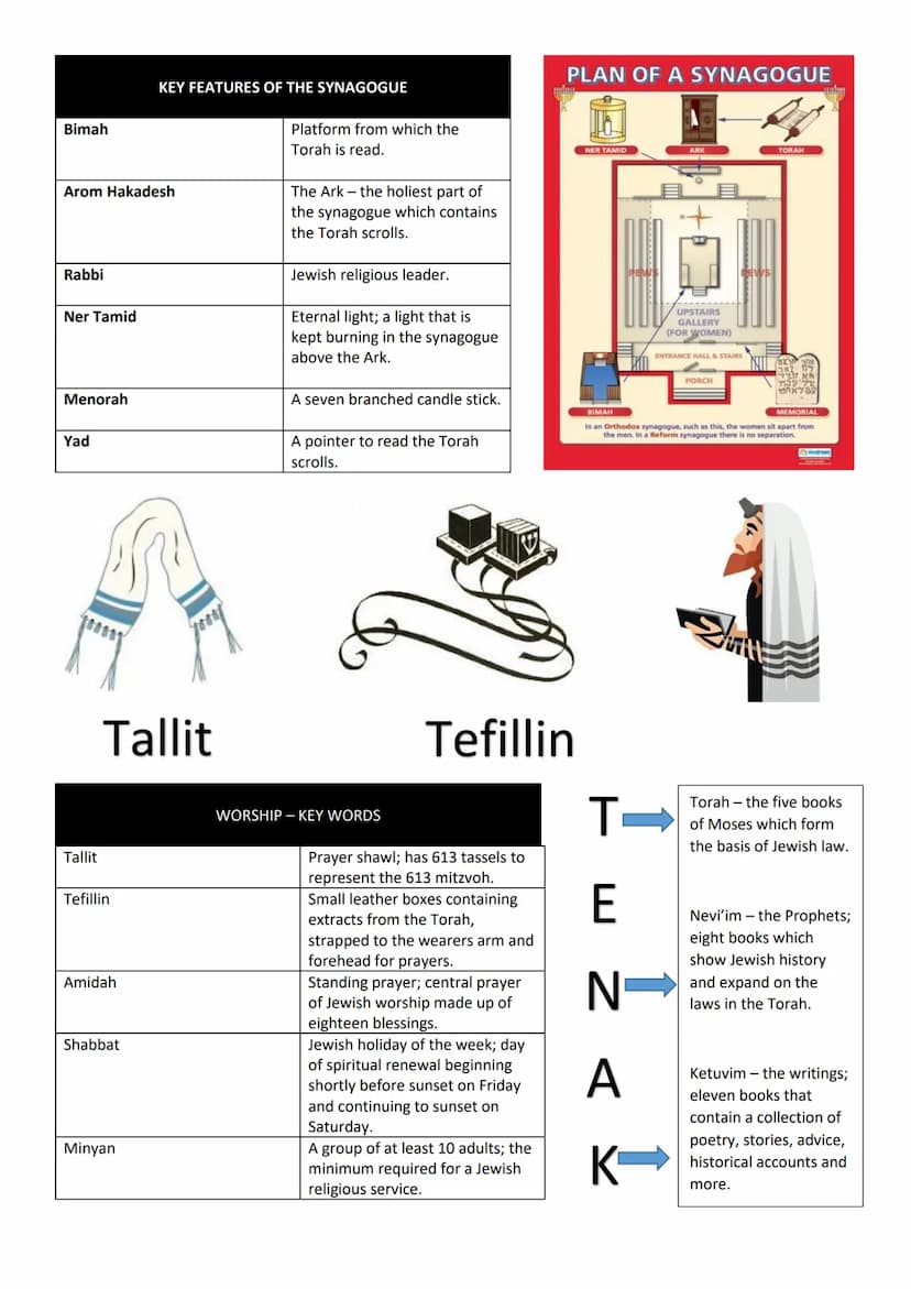 GCSE RELIGIOUS STUDIES - JUDAISM - PRACTICES KNOWLEDGE ORGANISER
SYNAGOGUE AND WORSHIP
Key Facts: Synagogue and Worship
* Jews worship in a 