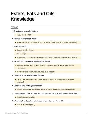 Know Esters, Fats and Oils - Knowledge thumbnail