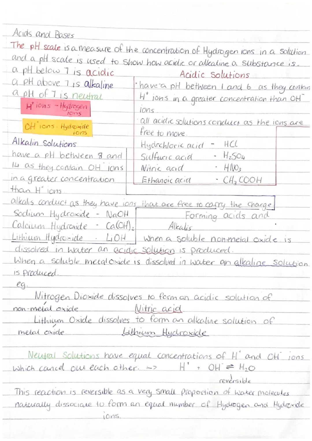 Acids and Bases
Acidic Solutions
The pH scale is a measure of the concentration of Hydrogen ions in a solution.
and a pH scale is used to sh