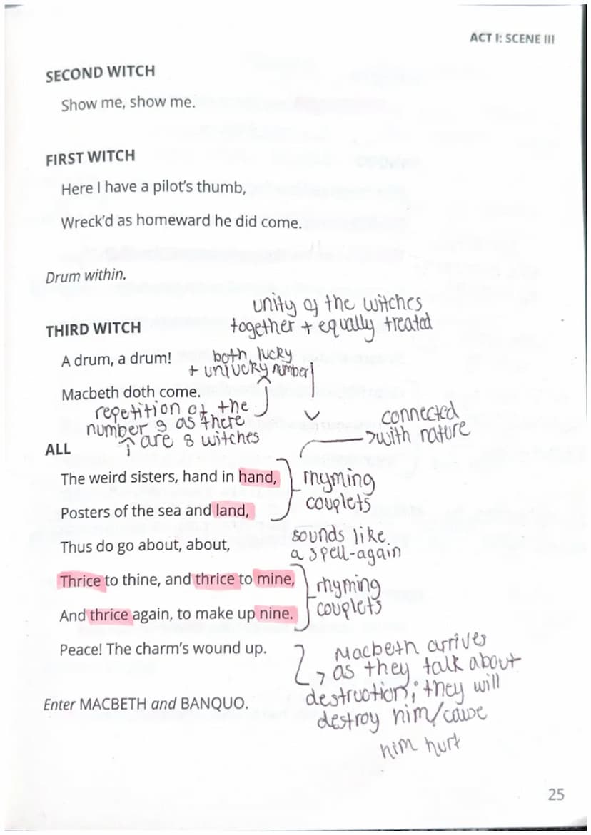 SCENE III
A heath. Thunder. pathetic fallacy.
ACT I: SCENE III
Enter the three WITCHES. meet again
Scene 1: witches
Scene 2: humans
when the