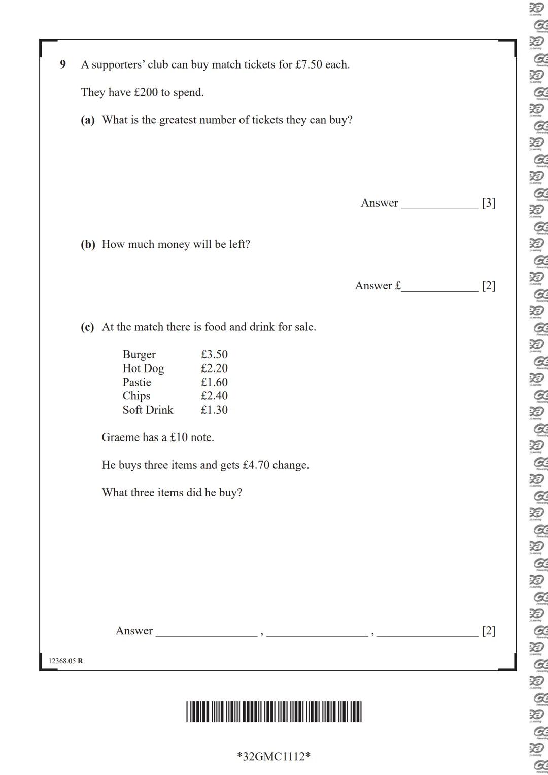 cea
Rewarding Learning
General Certificate of Secondary Education
Mathematics
Unit M1
(With calculator)
Foundation Tier
[GMC11]
Assessment
T