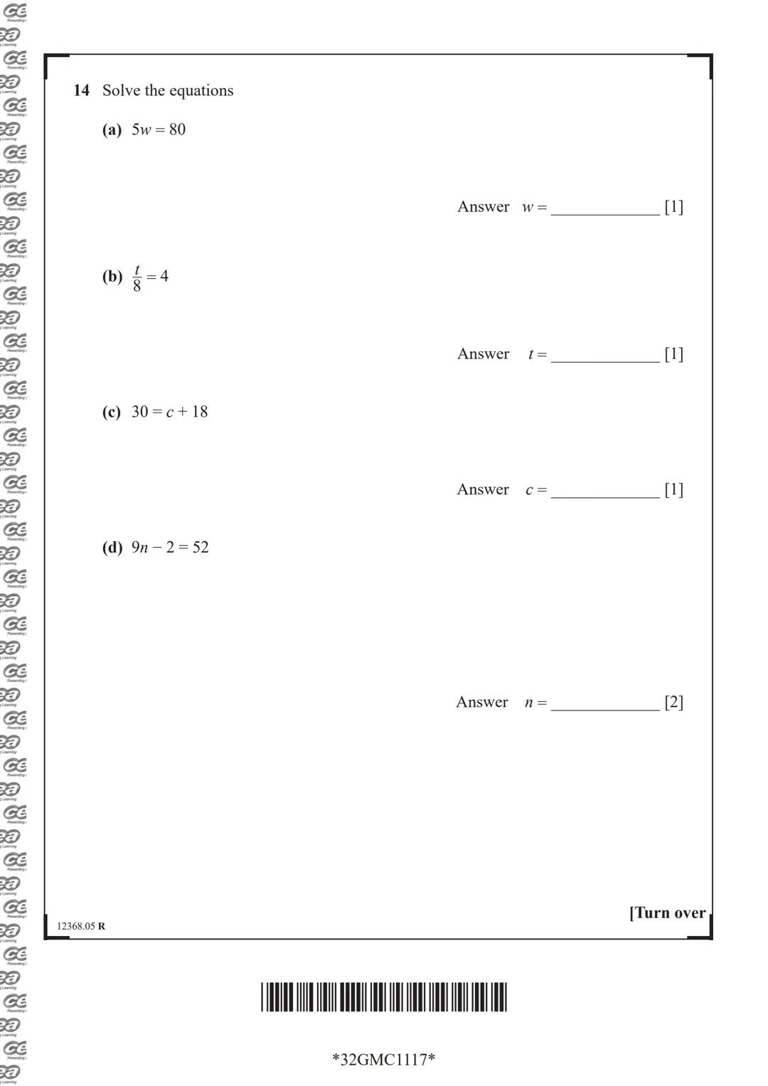 cea
Rewarding Learning
General Certificate of Secondary Education
Mathematics
Unit M1
(With calculator)
Foundation Tier
[GMC11]
Assessment
T