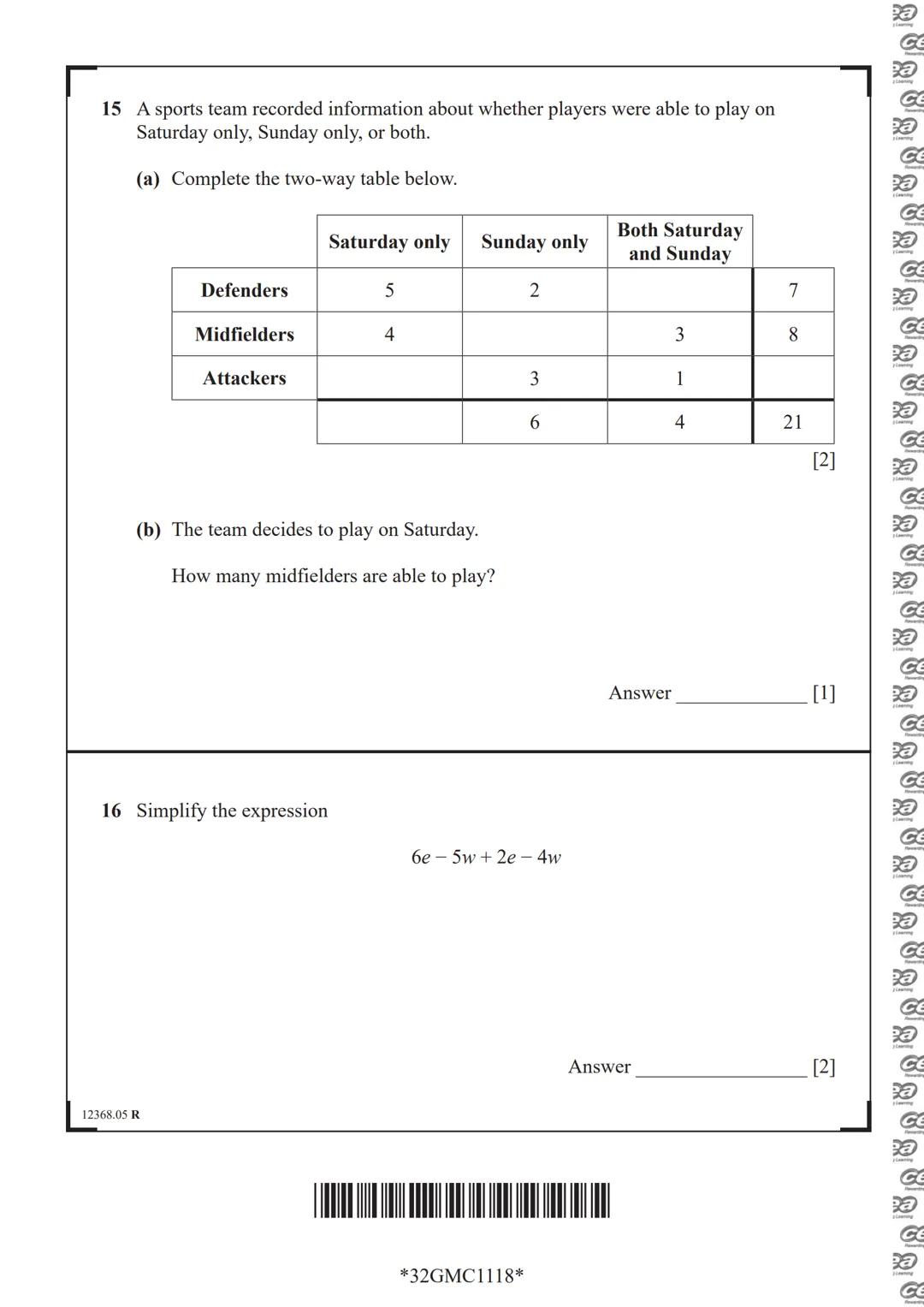 cea
Rewarding Learning
General Certificate of Secondary Education
Mathematics
Unit M1
(With calculator)
Foundation Tier
[GMC11]
Assessment
T