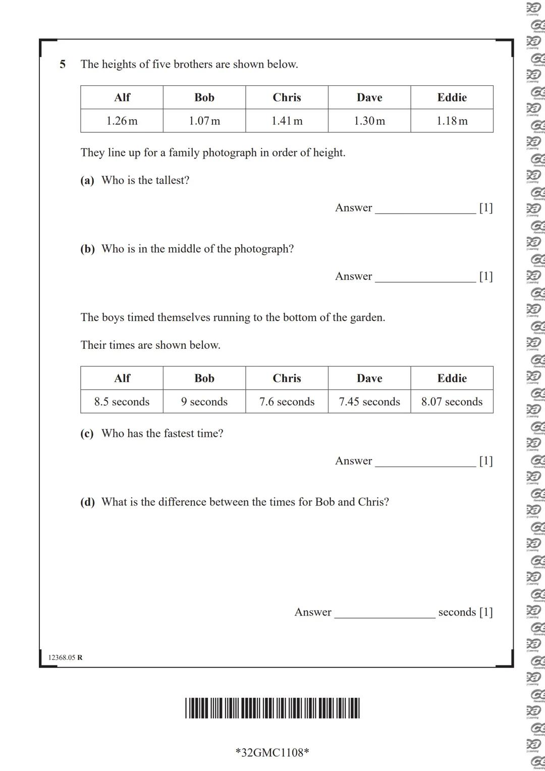 cea
Rewarding Learning
General Certificate of Secondary Education
Mathematics
Unit M1
(With calculator)
Foundation Tier
[GMC11]
Assessment
T