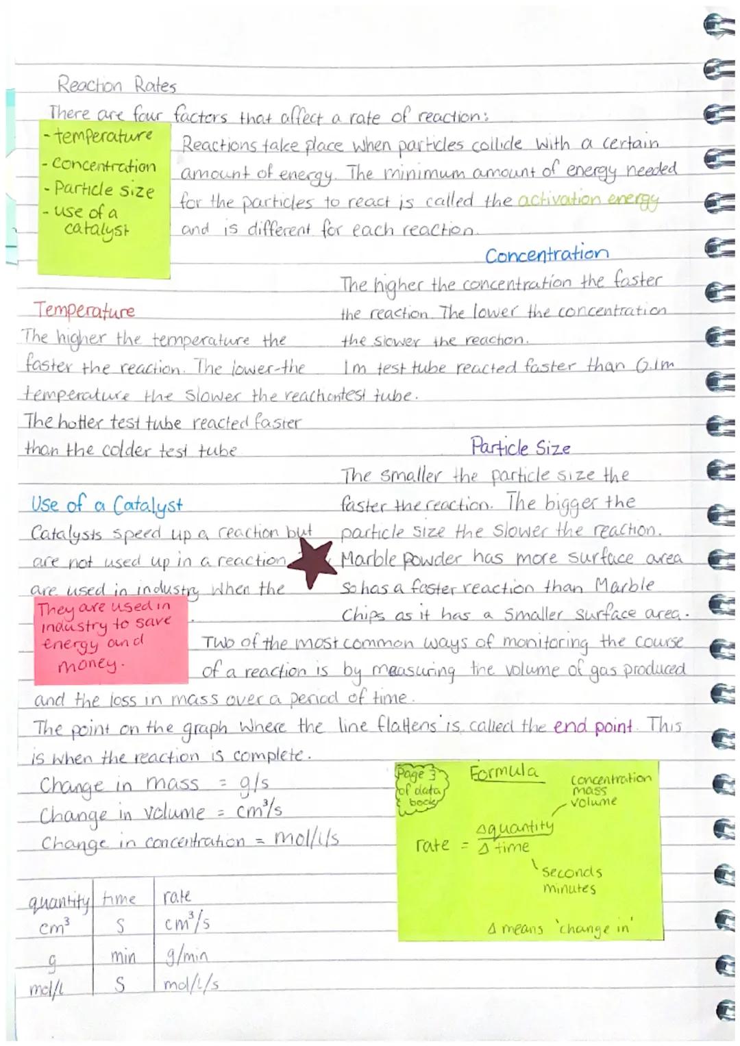 # Reachon Rates
There are four facters that affect a rate of reaction:
-temperature
Reactions take place when particles collide with a certa