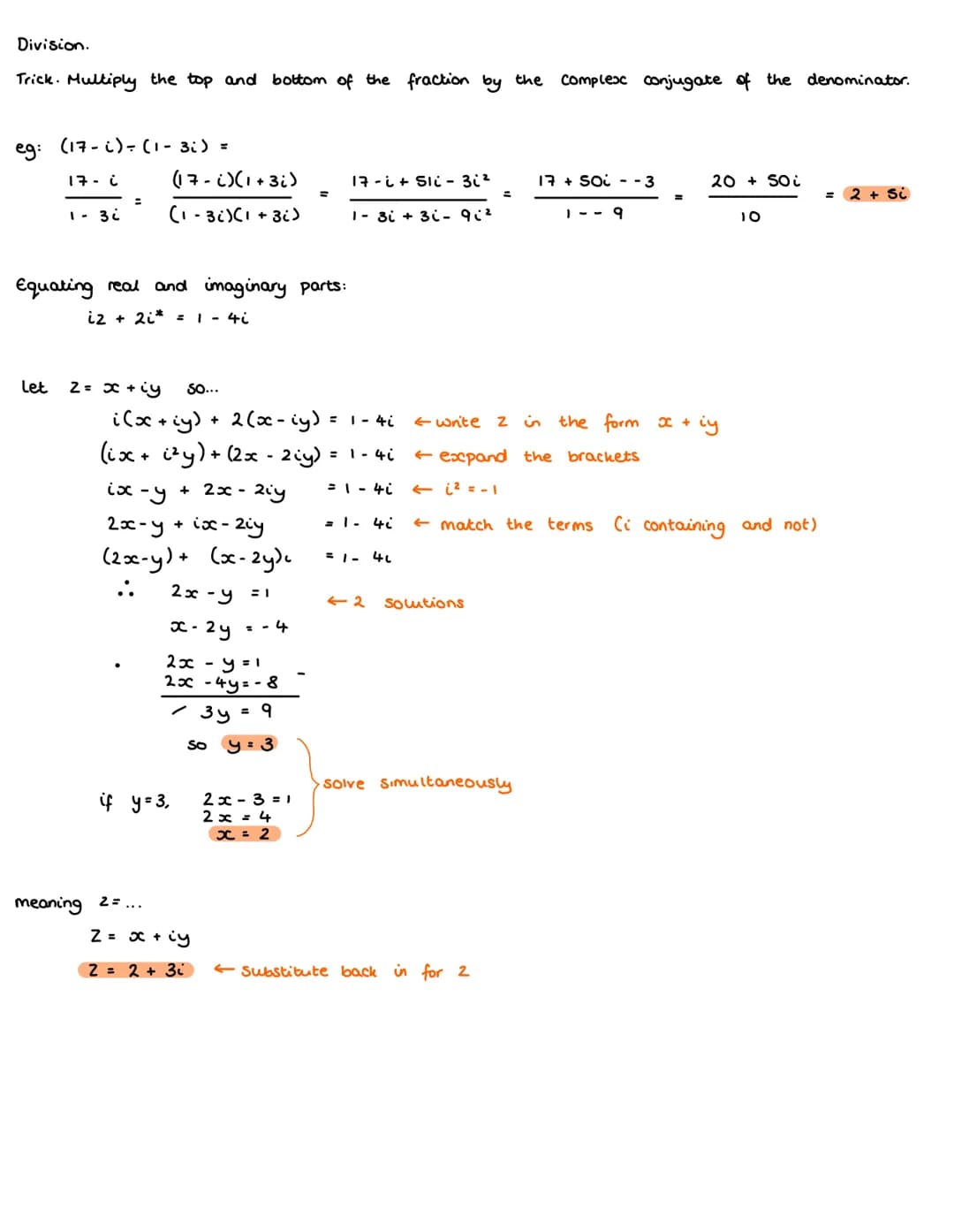 Complex Numbers:
N
Z NOR
Natural
Integers
Rational
Real
Solutions...
x = 1 - 3
x + 2 = 3
x + 2 = 1
2x = 3
x² = 2
x² = - 4
⇒ x = ± √√-4
⇒x=± 