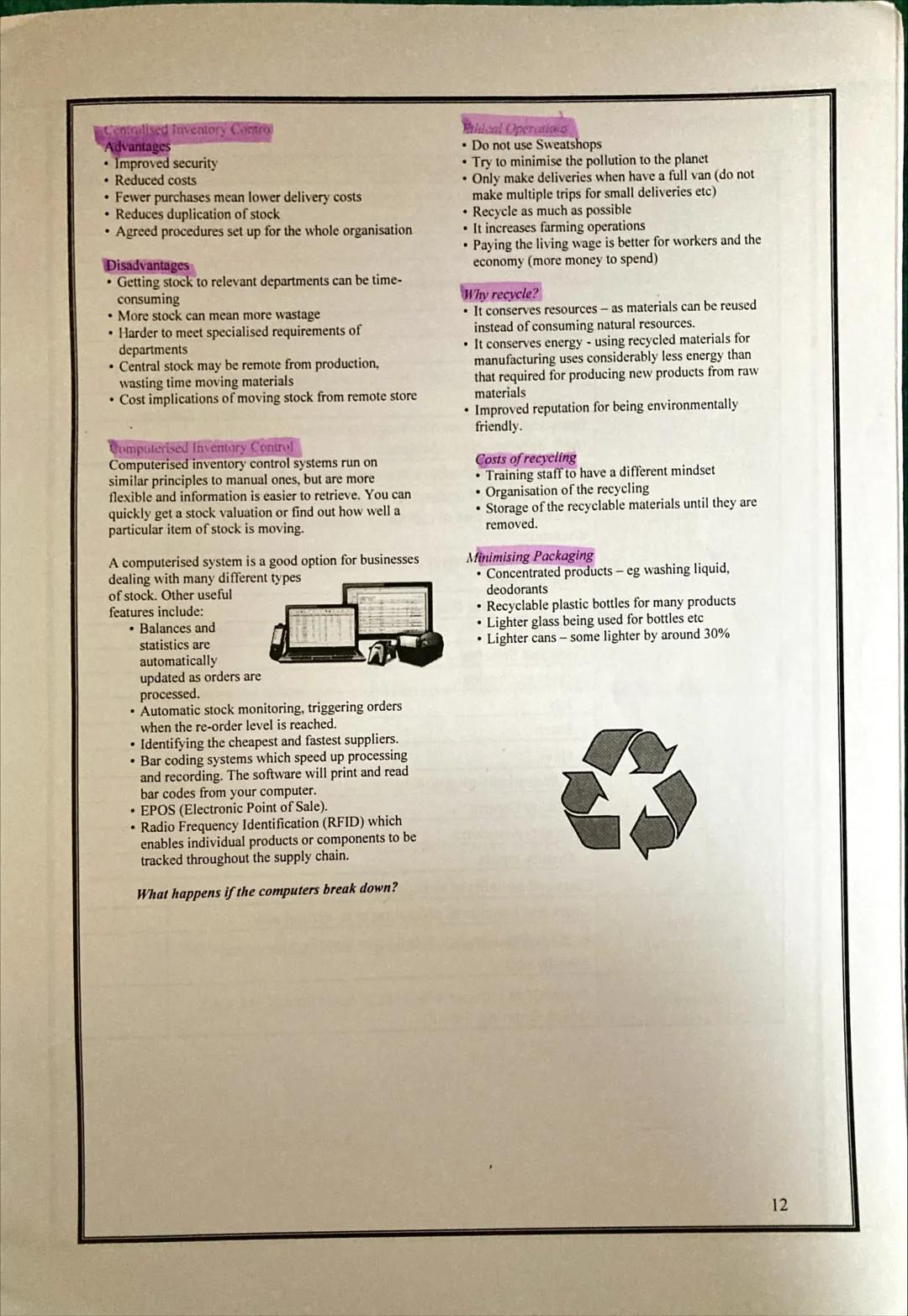 Chapter 2-Management of Operations
2.1 Revision Notes
The Role of the Operations Department
The operations department a responsible for:
Pur