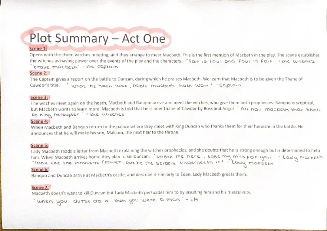 Complete Macbeth summary Acts + key quotes