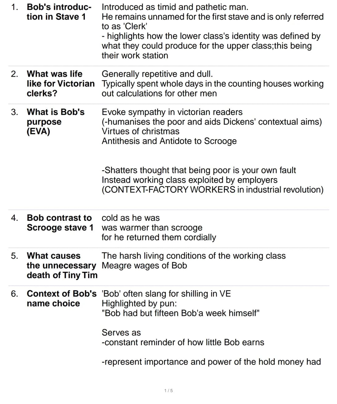 1. Bob's introduc-
tion in Stave 1
2. What was life
like for Victorian
clerks?
3. What is Bob's
purpose
(EVA)
4. Bob contrast to
Scrooge sta