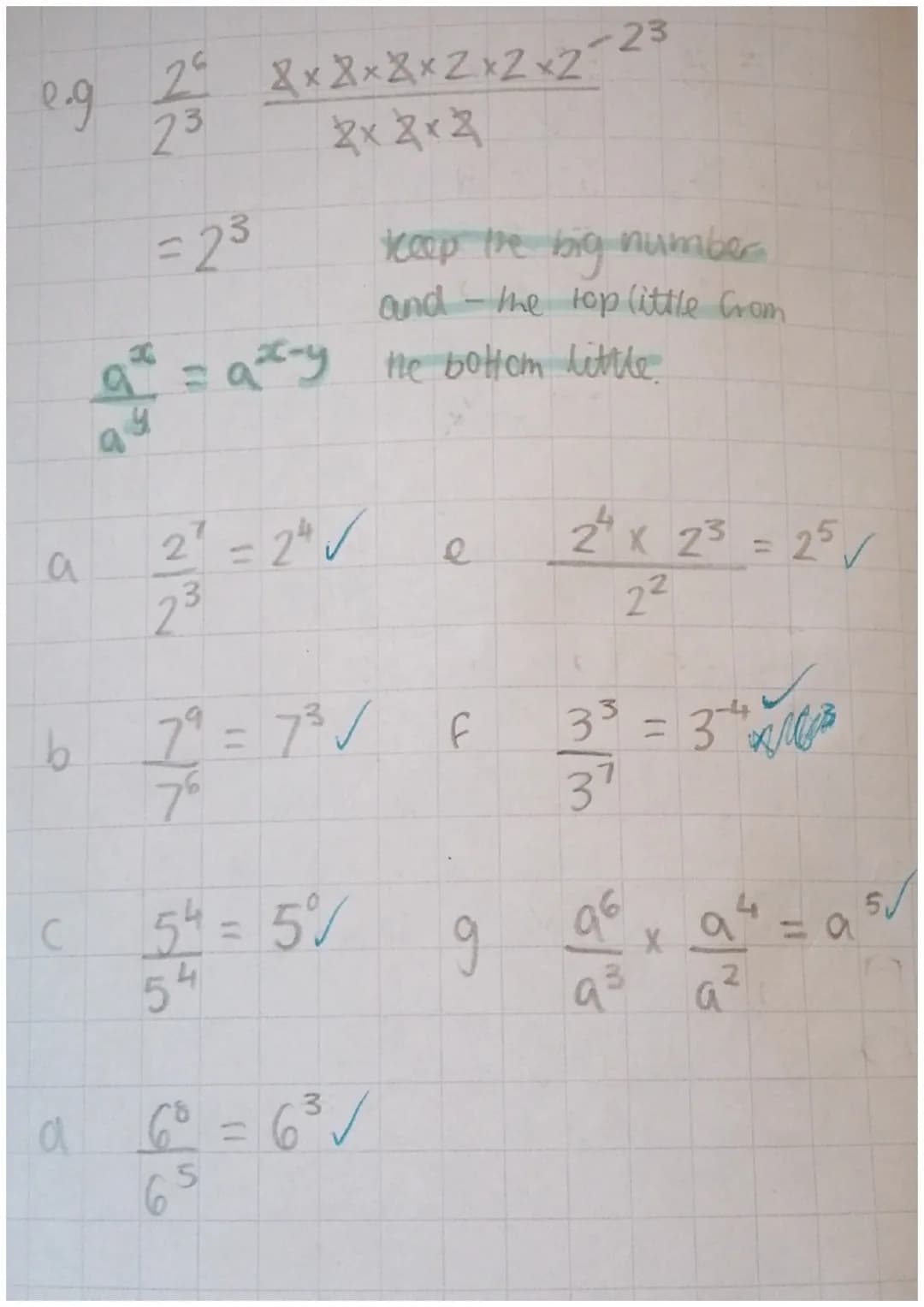 9.5.23 Indices.
a (4²)³ = 46/
(75)³ = 725 ✓
(62)4 = 6³√
b
C
2
0.9 (4)²
eg
b
9
113
5
2
3
W
1
-12
9
x
= 1²
3² √
2/1/2
112
C
(1
=
-14
2
(A)²
1²