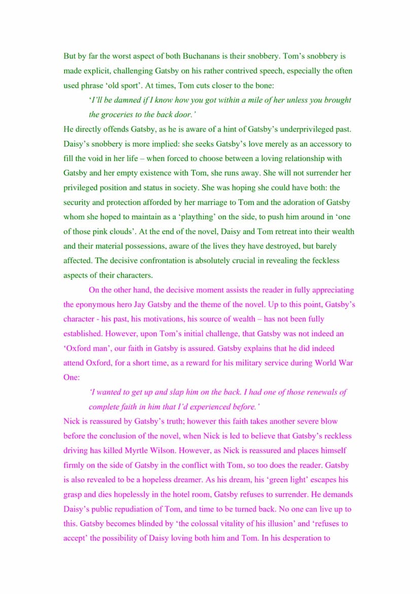 Example Key Scene Essay - 2000: 6
'The Great Gatsby' by F. Scott Fitzgerald is a novel in which there is a decisive
moment. The novel follow
