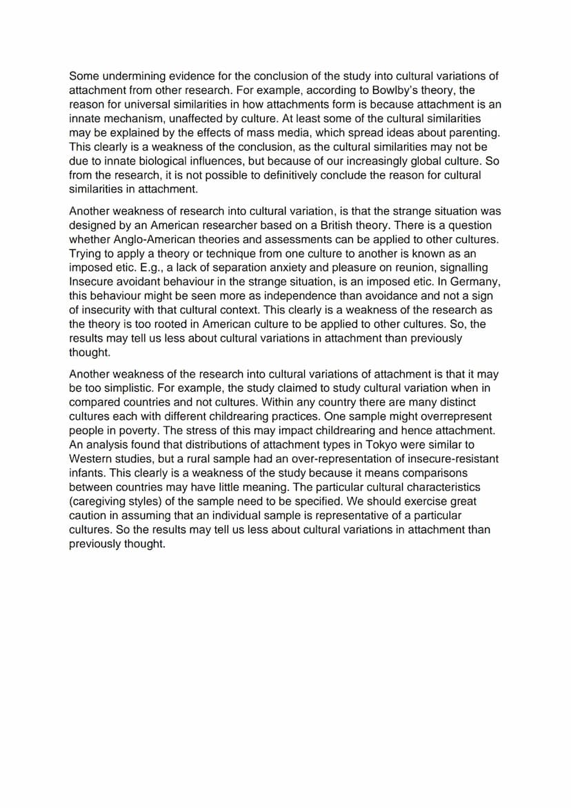 Essay 8: Describe and evaluate research into cultural variations of
attachment (16 marks)
Cultural variations are the differences in norms a