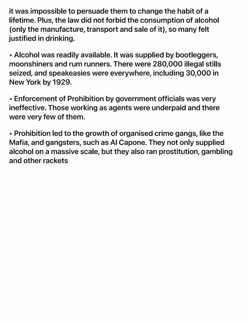 America Prohibition
Why was it introduced?
0
› Religious Organisations-Many religious organisations and
churches opposed alcohol because the