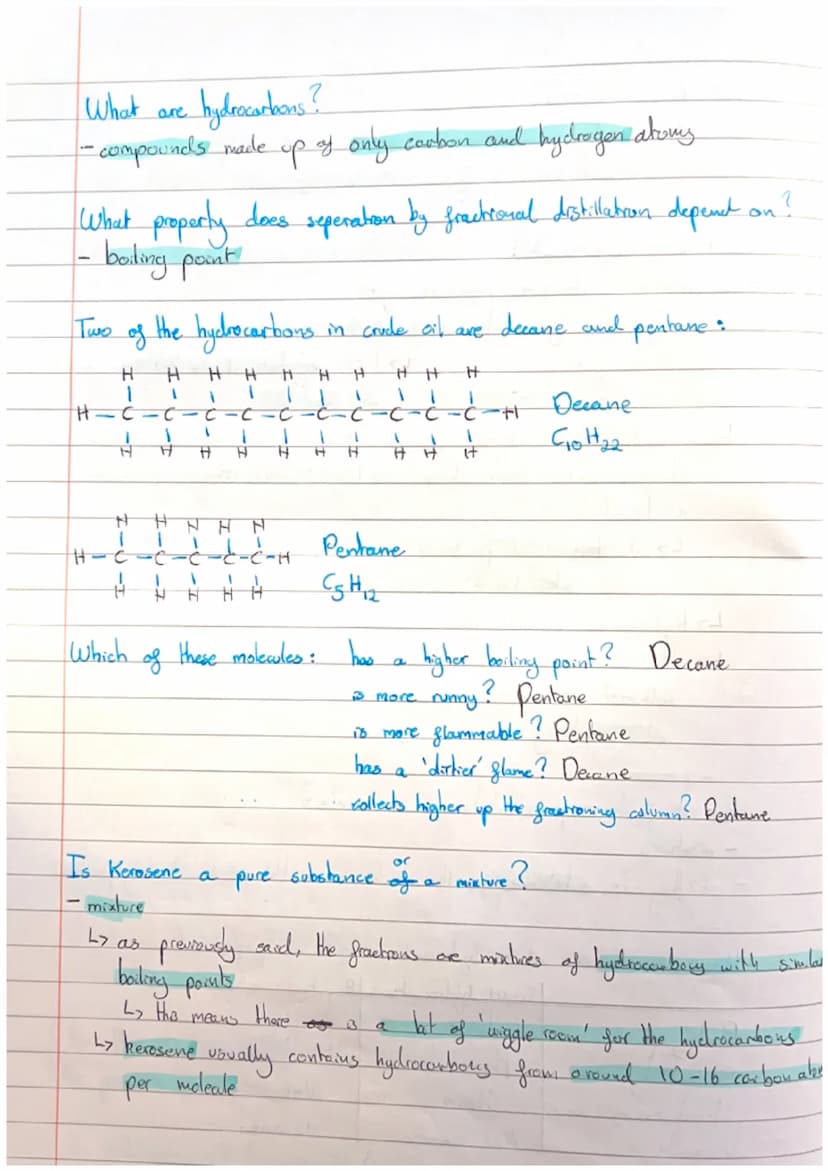 Fractional Distilation
- smallest alkane = methane
H
ax
носон CH₂
H
- alkane with 2
H
H
more
Ly there fore
therefore
-propane
Ly combustible