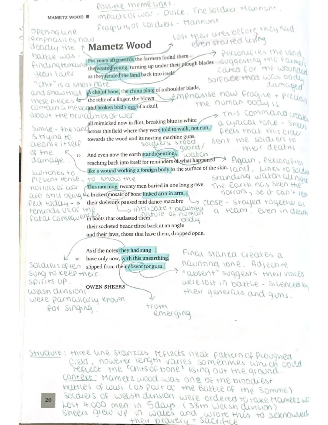 Mametz Wood (by Owen Sheers) annotations 