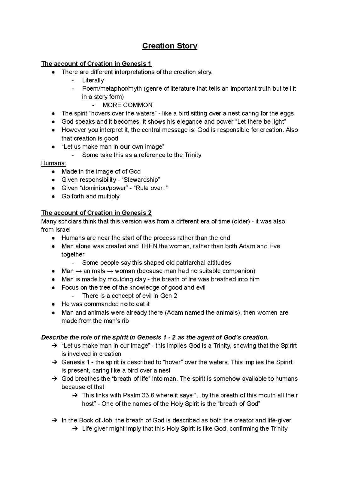 Genesis 1, 2 and the Creation story - Christianity OCR GCSE 