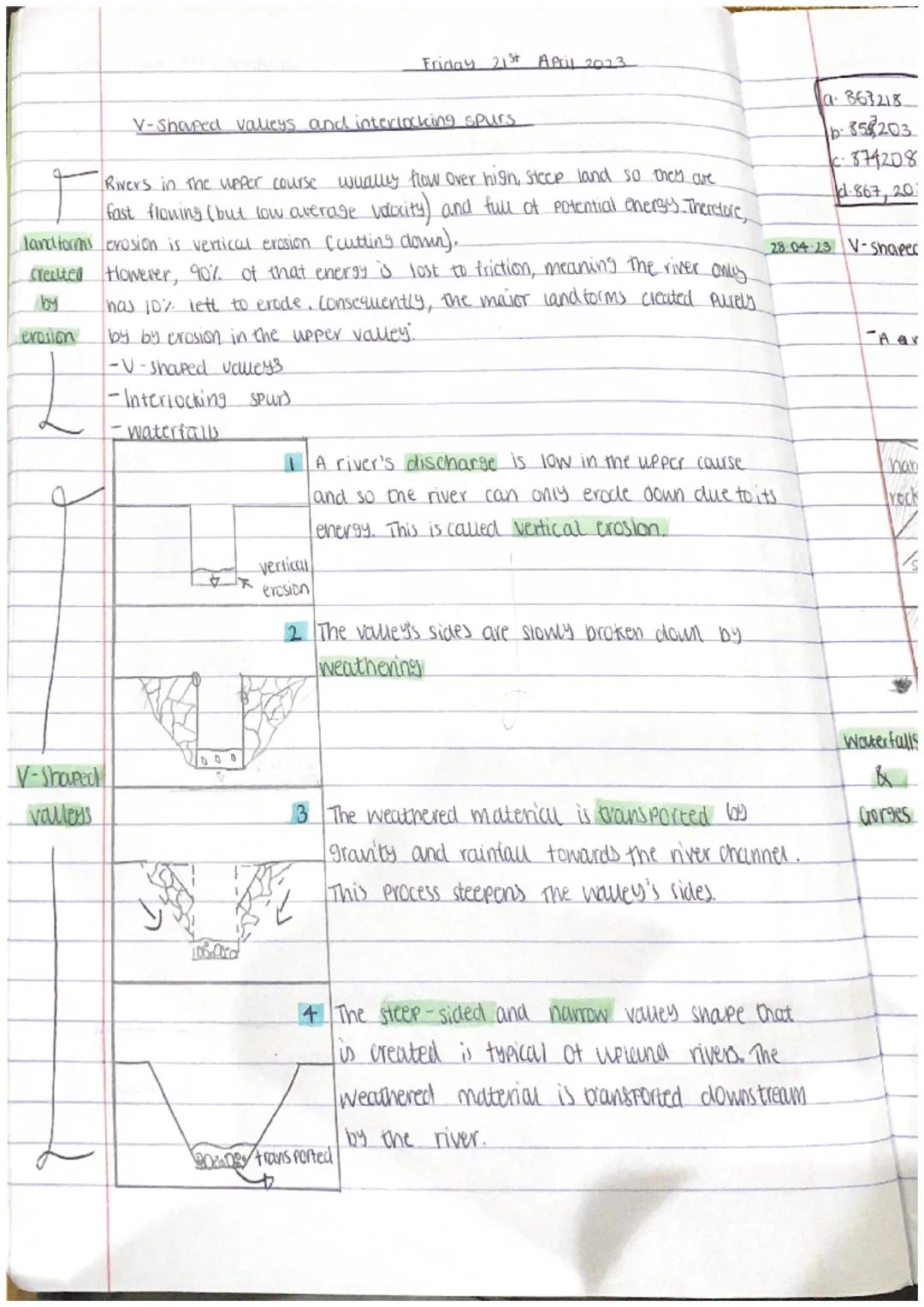 land forms
created
erosion
V-Shaped
valleys
V-Shouped valleys and interlocking spurs
Rivers in the upper course whallly flow over high, stee