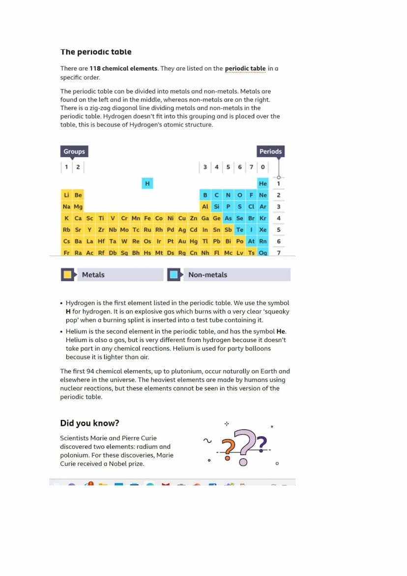 FUN FACTS
YEAR 7 ELEMENTS, MIXTURES & COMPOUNDS REVISION
EVERYTHING IN THE KNOWN UNIVERSE IS MADE UP OF THE ELEMENTS FOUND ON THE
PERIODIC T
