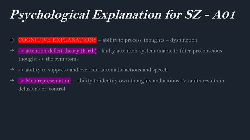 Schizophrenia
AQA A Level
Psychology Classification of SZ - A01
→ DSM used for classification (ICD can be used too). For the DSM, at least o