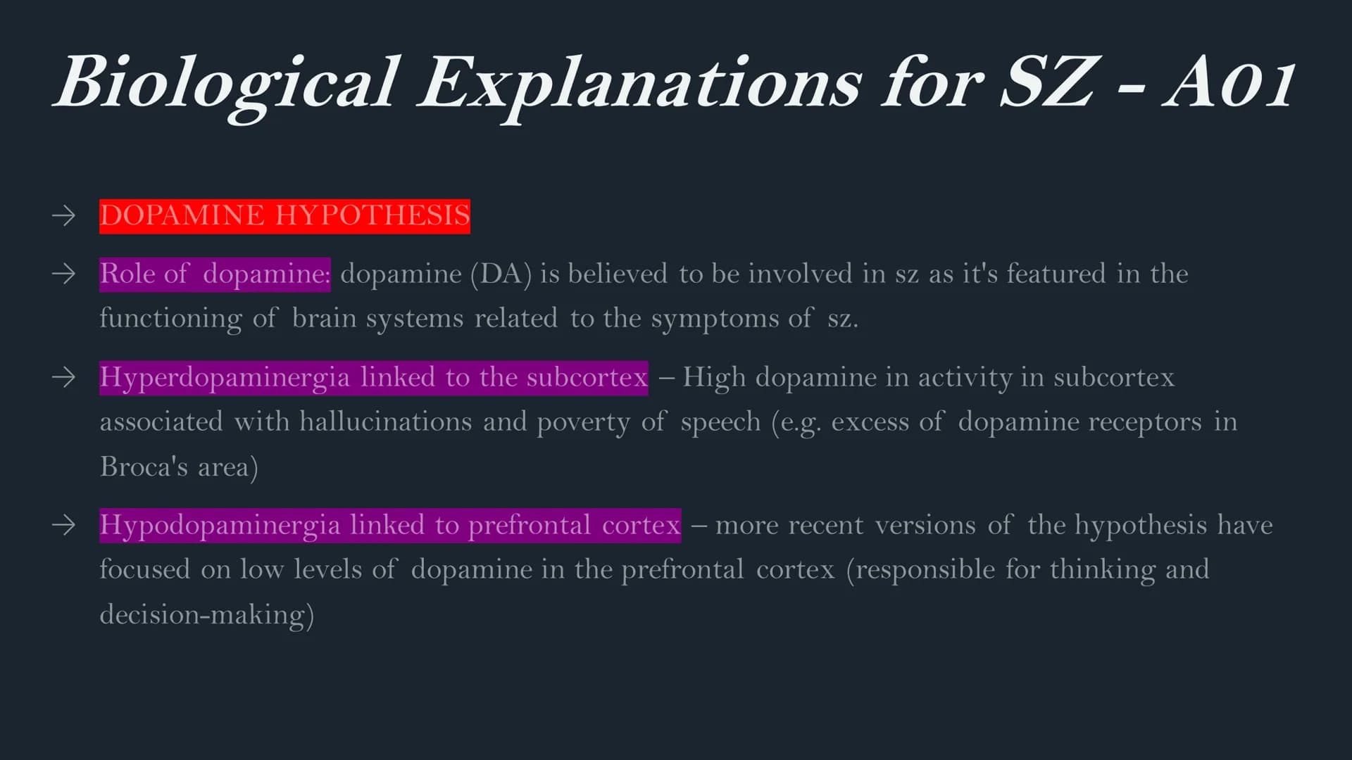 Schizophrenia
AQA A Level
Psychology Classification of SZ - A01
→ DSM used for classification (ICD can be used too). For the DSM, at least o