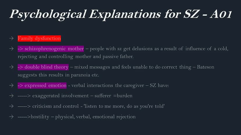 Schizophrenia
AQA A Level
Psychology Classification of SZ - A01
→ DSM used for classification (ICD can be used too). For the DSM, at least o